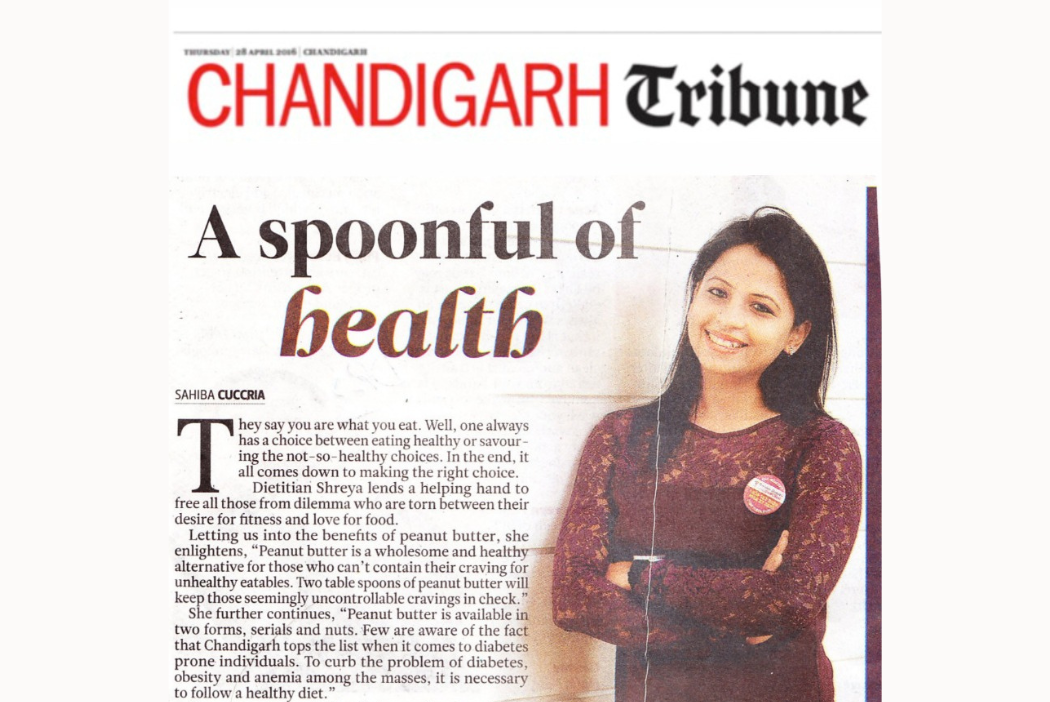 Chandigarh Tribune feature on dietitian Shreya Goel sharing healthy eating and nutrition tips