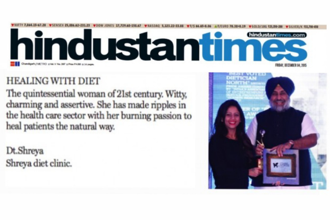 Hindustan Times feature recognising dietitian Shreya Goel for healing lifestyle disorders through diet